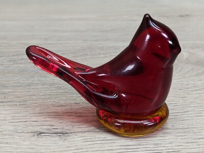 VTG Large Cardinal of Love W Ward Ruby Red Glass Bird Signed 1986 Base GLOWS!!