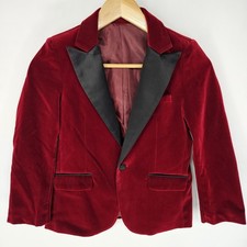 Kids Red Velvet Blazer Peak Lapel Formal Party Jacket Holiday Tuxedo Sz 10 140