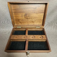 Crafted Walnut Wood Storage Box w Black Felt Interior Vintage Tobacco Box Large