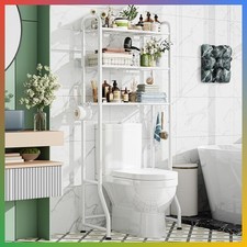 3 Tier Over Toilet Storage Rack White Metal Bathroom Organizer Shelf 3 Hooks