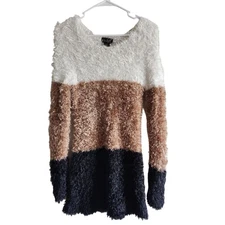 Vintage Y2K Questions by Say What Womens Sz M Fuzzy Sweater Black Beige