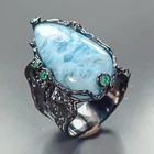 Jewelry gem 26 ct Natural Larimar Ring 925 Sterling Silver Size 8 /R473200
