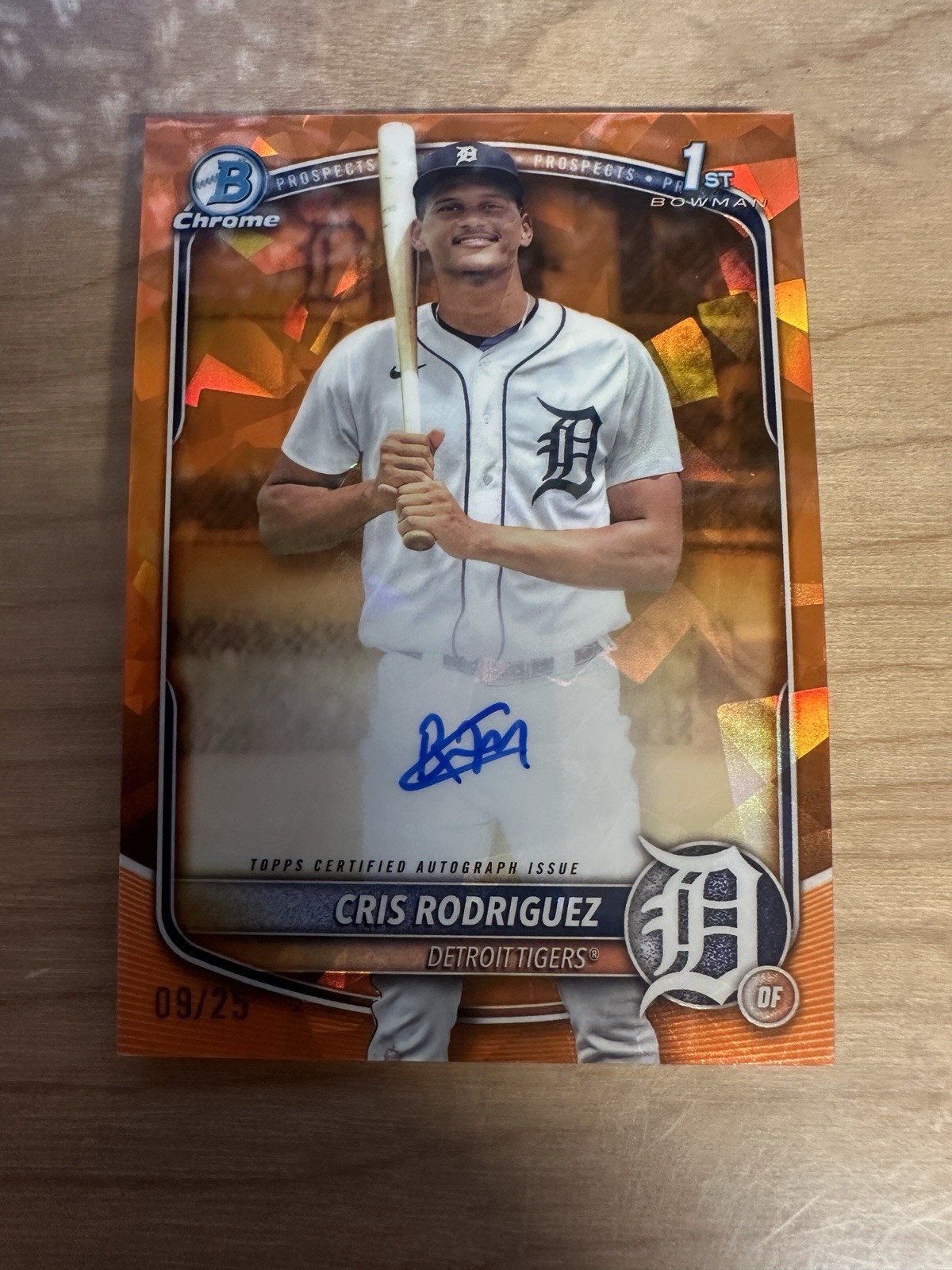 CRIS RODRIGUEZ AUTO ORANGE /25 - 2025 BOWMAN CHROME 1ST SAPPHIRE CPSA-CR Tigers