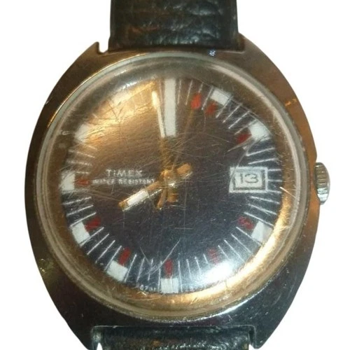 Vintage 1973 Timex Mercury 16553 Rally Dial Blue Sunburst Manual Wind - Working