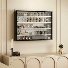 5-Tier Wall Display Cabinet w/ Adjustable Shelves Glass Doors, Black and White