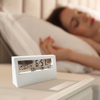 LED Digital Electric Alarm Clock Calendar Weather Temperature Display Bedside UK
