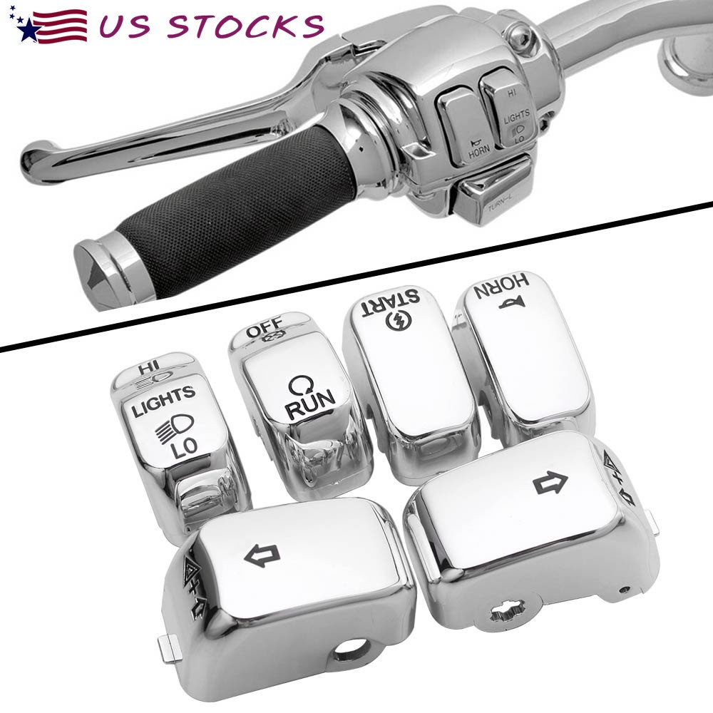 Chrome 6Pcs Hand Control Switch Button Cover Caps For Harley