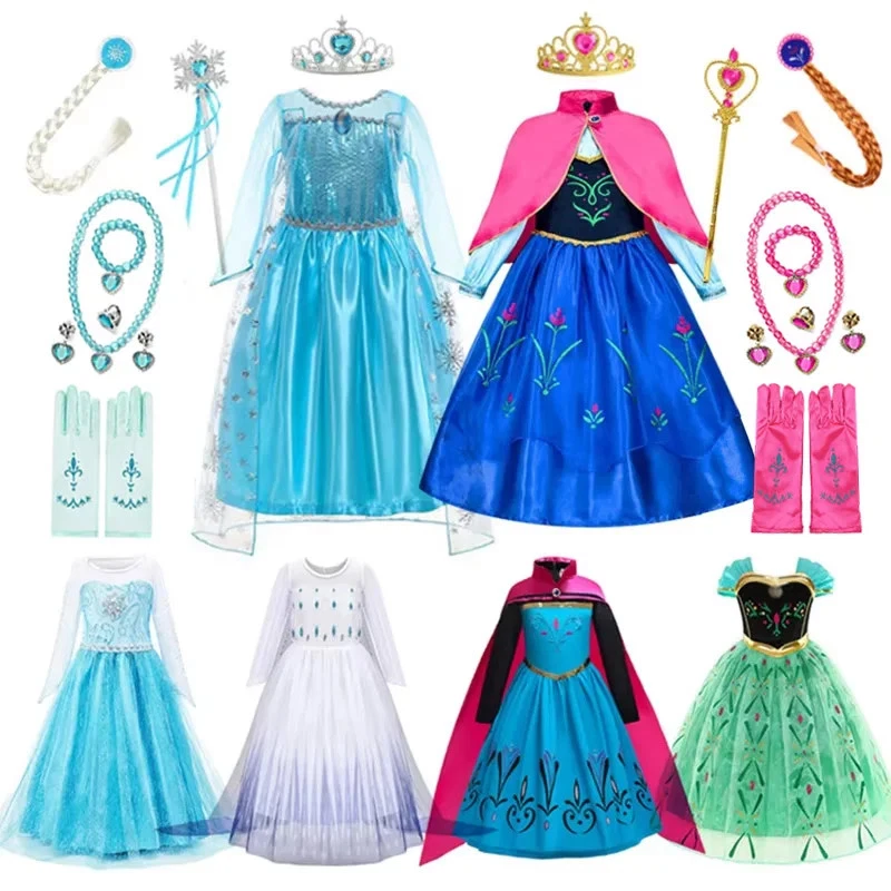 Prinzessin Kleider Mädchen Netz Pailletten Kleid Kinder Cosplay Frozen Schneekönigin Kostüme