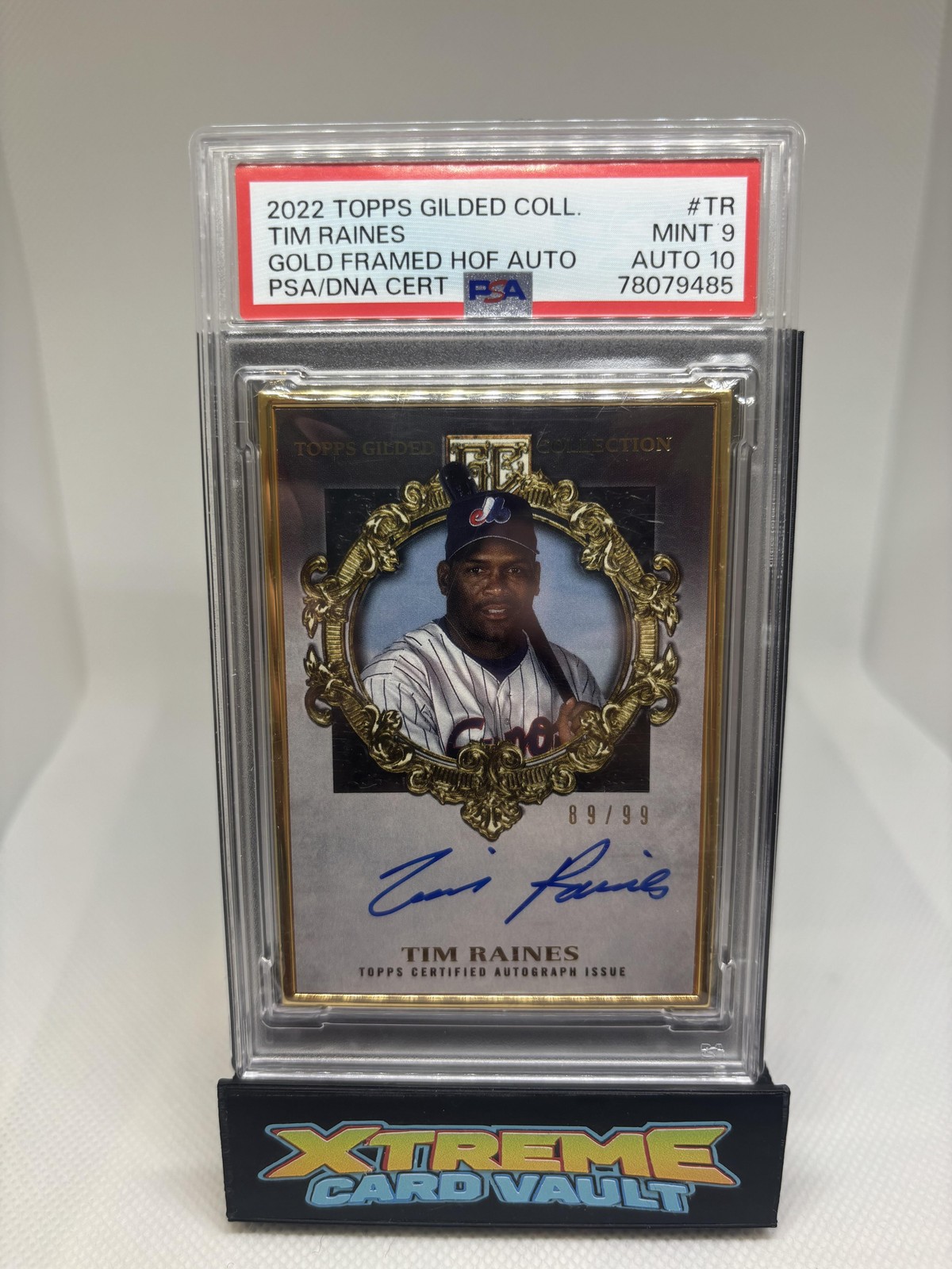 2022 Topps Gilded Collection #HAFA-TR Tim Raines Gold Framed HOF PSA 9 AUTO 10