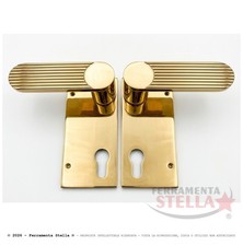COPPIA MANIGLIA PER PORTA  MARCA  "FUSITAL" OTTONE LUCIDO CON PLACCA FORO YALE