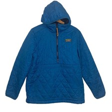 LL Bean Jacket Chore Coat Kids Teal Quilted Quarter Zip Hooded Pull Over 18