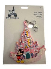 Disney World 25th Anniversary Mickey Cake Castle Keychain Clip Vault