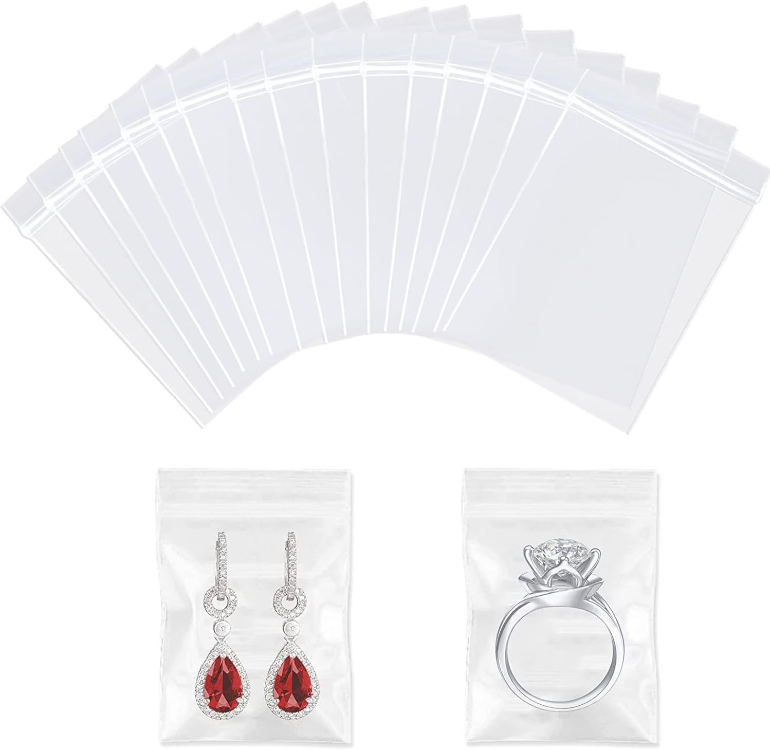 50Pcs Clear Plastic Storage Bags, 5X7Cm (1.96"" X 2.75""), Zipper Closure, Waterpr