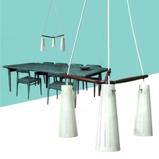 Vintage 1950s Danish mid-century modern teak pendant ceiling lamp • 2 available