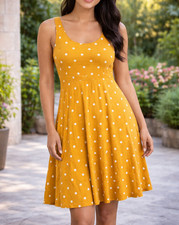 Old Navy Mustard Yellow Polka Dot Sleeveless Dress Size M Casual Summer Wear EUC