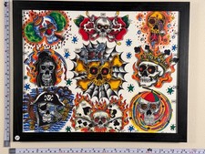 American Traditional Tattoo Flash Art Framed 11x14 Ready-to-Hang 21 Skulls