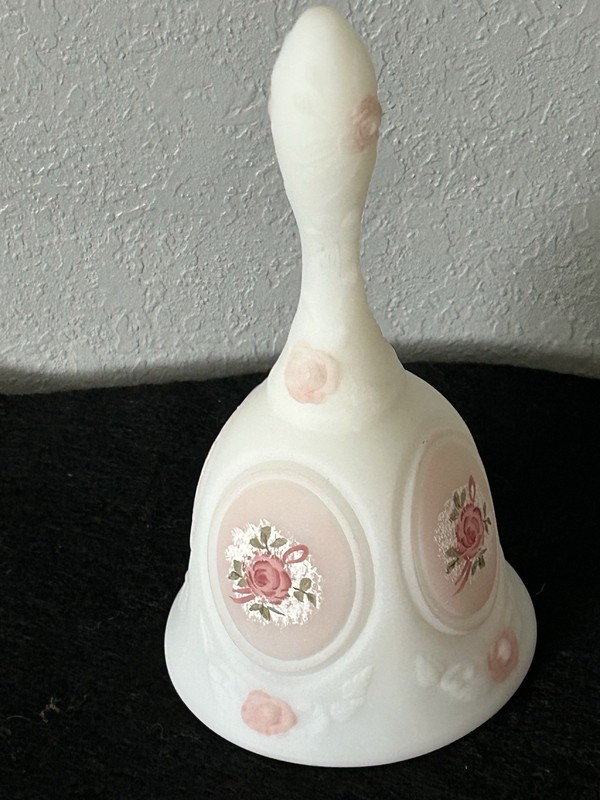 Vintage Fenton White Bell Rose Design Hand Painted S. Hart