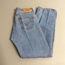 Levi's 501 Straight Jeans Mens 34x32 Blue Denim Cotton Light Wash Raw