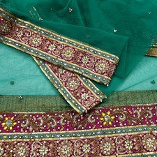 Vintage Heavy Bridal Green Net Dupatta  Hand Embroidered Veil Zardozi Hijab