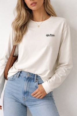 iets frans Long Sleeve Shirt Women Small Petite Cream Minimal Logo UO NWT!