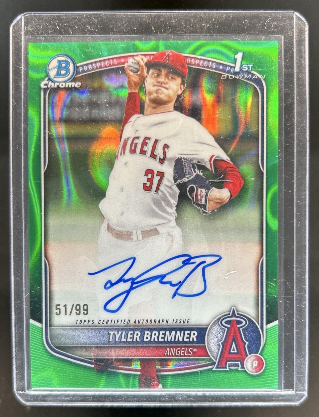 2025 Bowman Draft Tyler Bremner Chrome Auto Green Lava Refractor 1st #/99 Angels