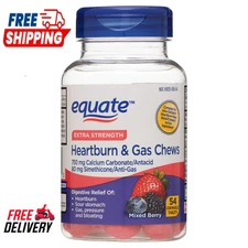 Equate Extra Strength Heartburn & Gas Relief Chews, Mixed Berry, 54 Count