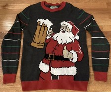 UGLY Christmas Sweater Size Large L Santa With A Beer UGLY CHRISTMAS SWEATER