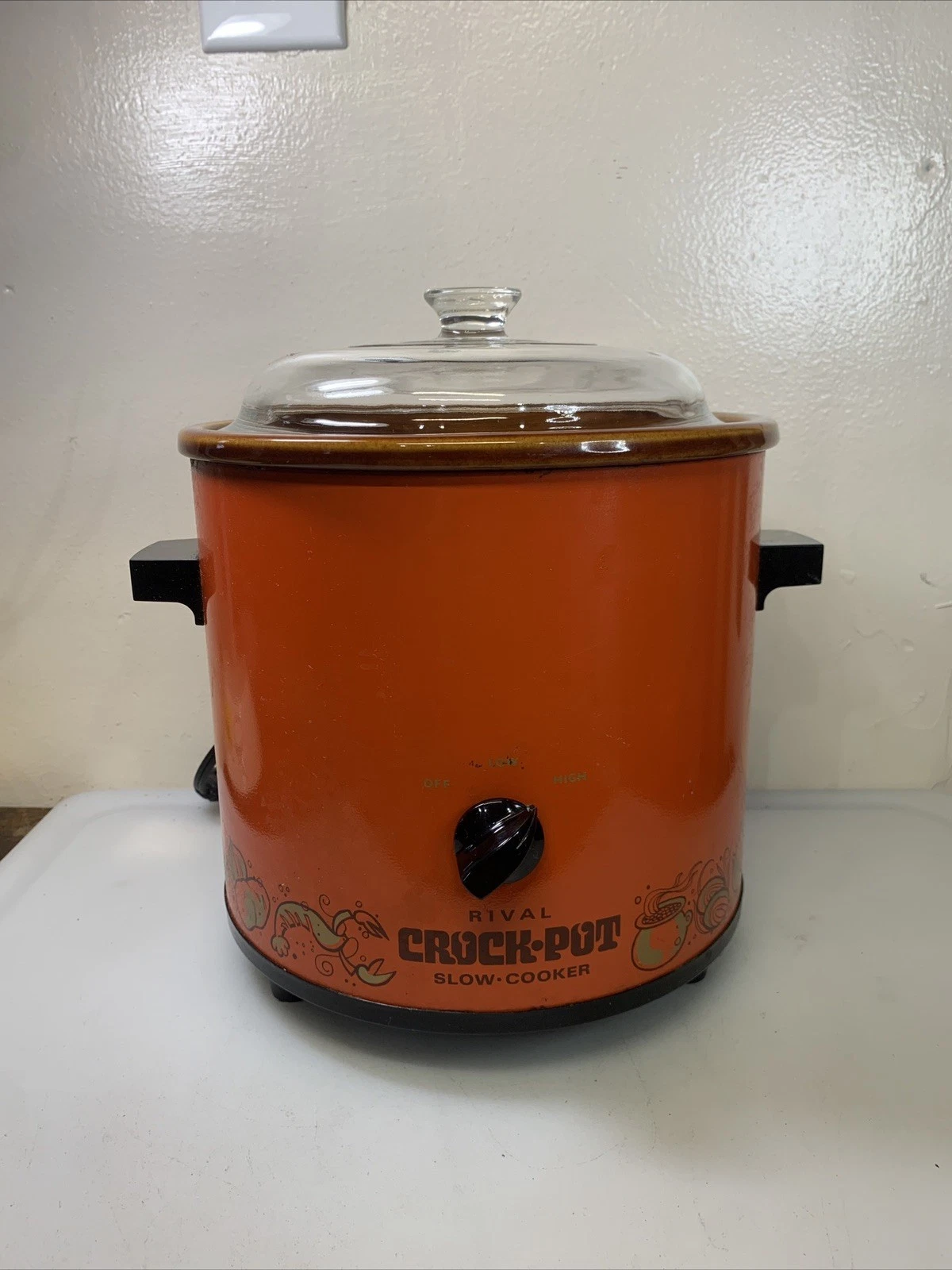 VTG 70s 3.5 Qt Rival Crock Pot 3100/2 Pumpkin Orange Slow Cooker Glass Lid WORKS