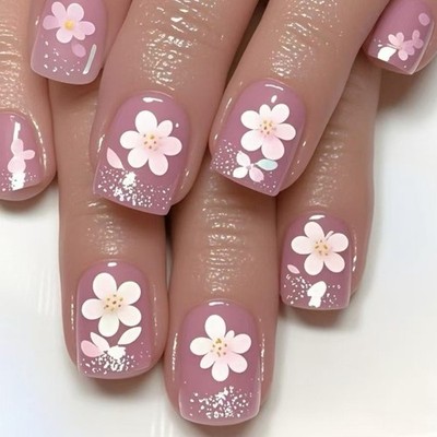 Flower Fake Nail Glitters Press on Nail French Tips False Nail Artificial Nail