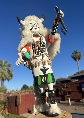 Vtg Hopi White Buffalo Kachina Doll w/Bow & Rattle by Tony Espinoza Holbrook AZ