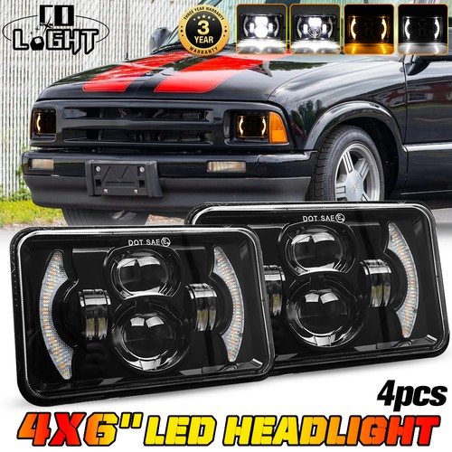 2PCS Black 4x6 LED Headlights DRL Hi/Lo Beam for S10 Blazer 1994-1996/1997 Chevy - Picture 1 of 12
