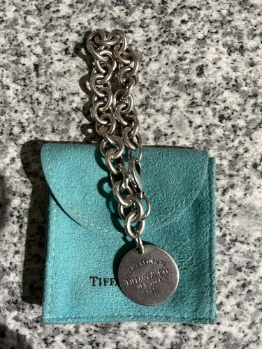 Return To Tiffany & Co Round Disc Tag Bracelet 19cm 7.5” Genuine Sterling Silver