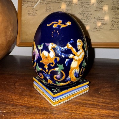 RARE Gien France Faience Standing Egg With Base Renaissance Style 5.5  Signed