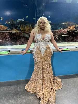 chinese dress ladies Plus Size Back Lace Up Sequin Mermaid Dress Champagne / 5XL main image 0