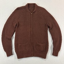 Vintage 50s Cowichan Full Zip Wool Sweater Knit Chunky USA Fits Sz M Talon Brown