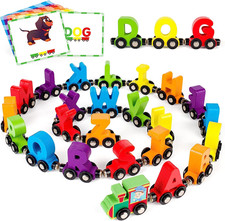 27 PCS Magnetic Wooden Alphabet Train Sets  ABC Letter Learning Toy Trains with