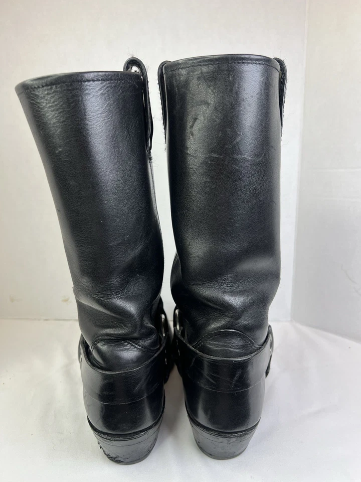 Frye Men’s Harness Leather Boots Black Sz 10 Motorcycle Buckle VTG Square Toe - Image 3 of 4