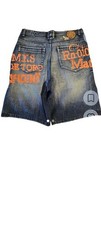 Vintage Akademiks Size 42 Mens Baggy Denim Shorts Orange Graphics Streetwear