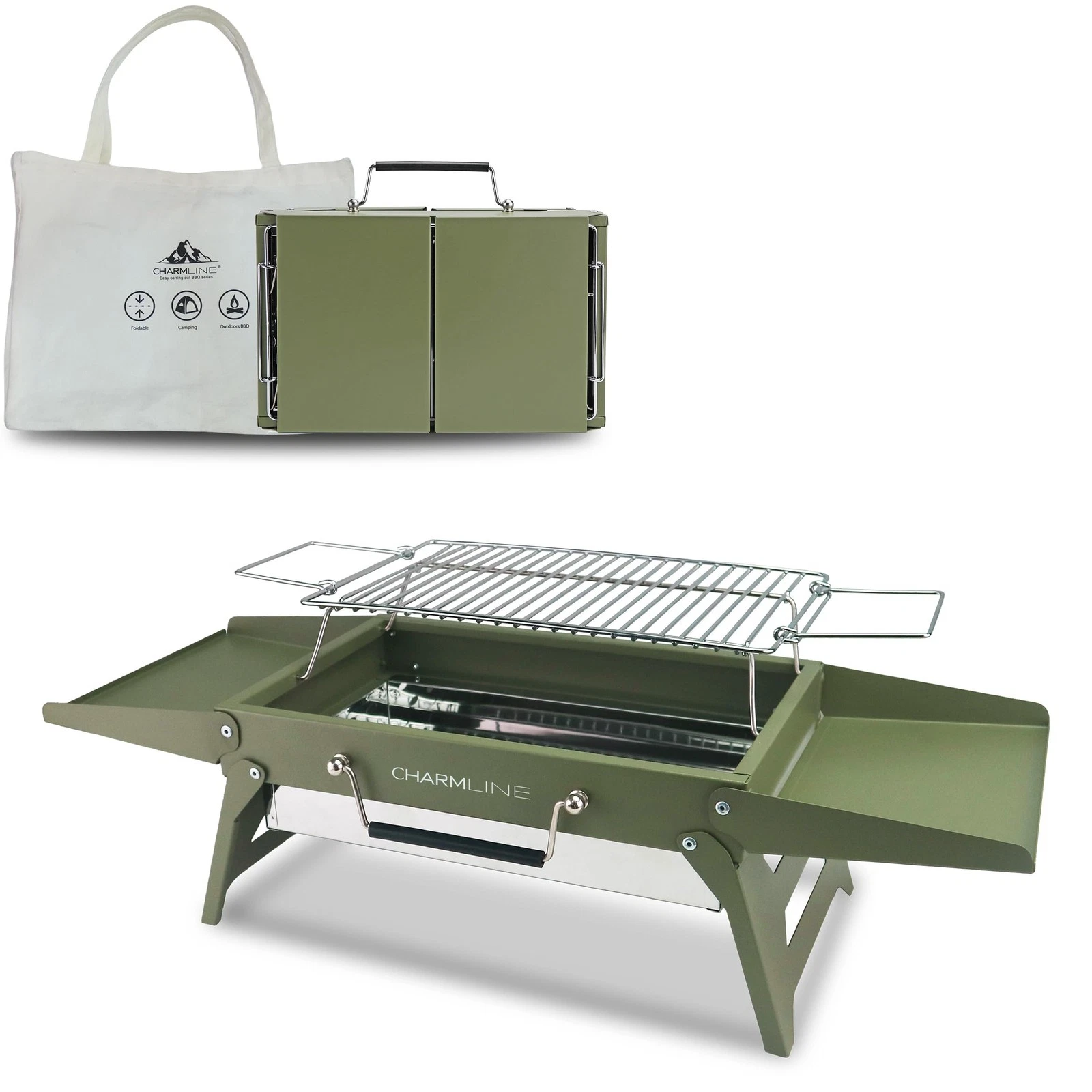 Charmline 14 x 9 inches Small Portable Charcoal BBQ Grill Foldable Compact