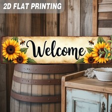 2D Rustic Metal Wall Sign Welcome Sunflower Bee Art Cottage Home Yard Decoration