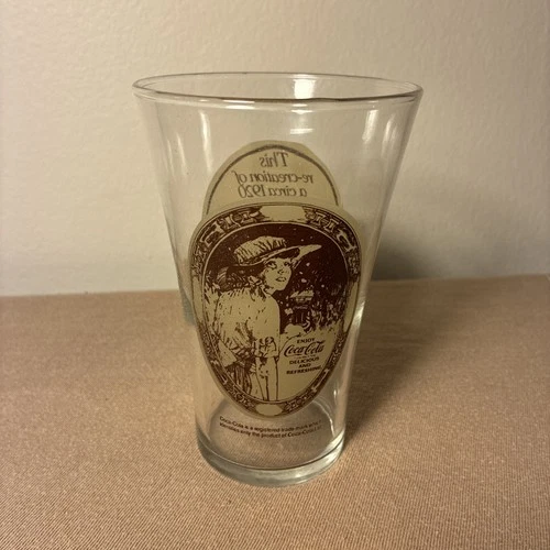 Vintage Coca Cola Flair Top Glass Clear/Brown Victorian Woman
