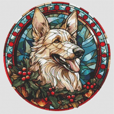Weißer Deutscher Schäferhund Weihnachten Welpe Hund. Großer, moderner Original Kreuzstich