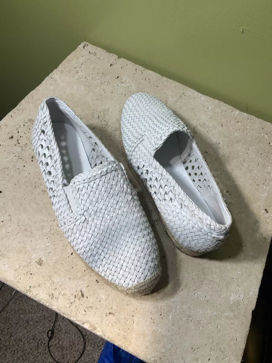 MICHAEL KORS COLLECTION Toni Optic White Leather Woven Espadrilles Sz 37 US 7