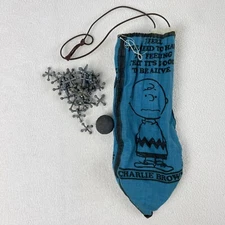 Vintage Metal Jacks And Ball with Charlie Brown Bag Peanuts Snoopy Jaxs