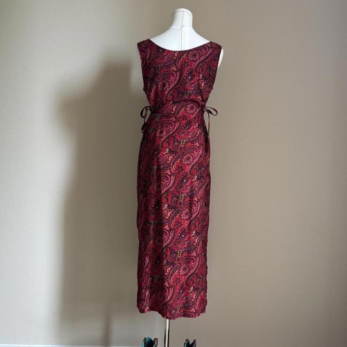 90s red paisley sleeveless dress - Picture 5 of 8
