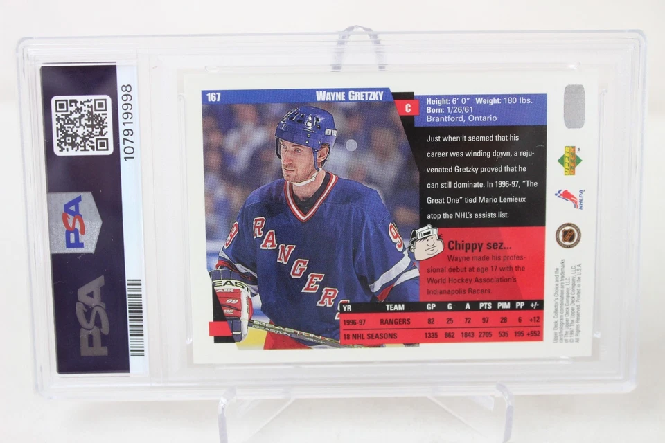 1997 COLLECTOR'S CHOICE #167 WAYNE GRETZKY VINTAGE HOCKEY CARD GRADED PSA 9 - Image 3 of 4