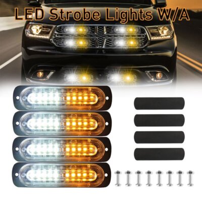 10LED Amber/White Strobe Lights Car Truck Emergency Flashing Warning Lamps 4X