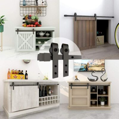 Mini Sliding Double Barn Door Hardware Roller Track Kit Cabinet Closet
