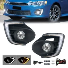 For 2015 2016 2017 Mitsubishi Lancer LED Fog Lights Front Bumper Lamps+DRL