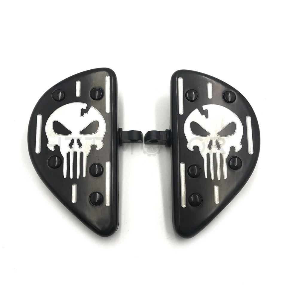 Tabla de piso estirada de pasajero trasero Skull negra para Harley 1986-2015 Foto 3 de 4